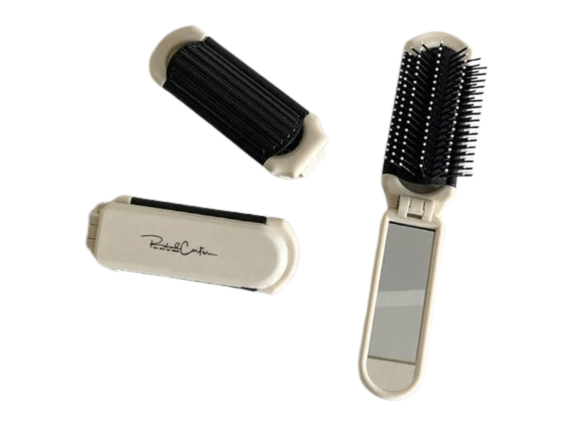 Peigne pliable - couleur crème, portable avec miroir intégré