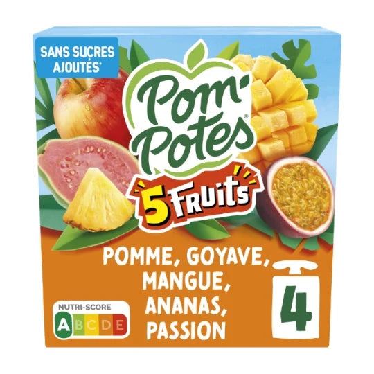 POM' POTES - Compotes multi variétés pomme-goyave-mangue - ananas et passions 4x90G