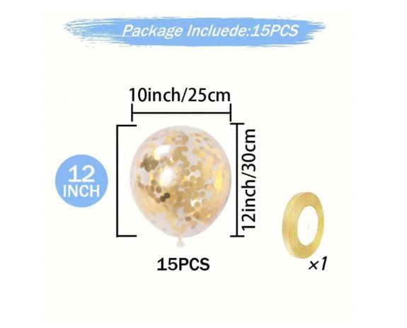 Ballons Or à Paillettes 12 Pouces – Lot de 15 Pièces