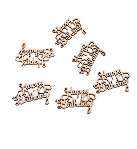 Tranche de bois "Joyeux anniversaire" avec lettres sculptées à la main, 15 pièces