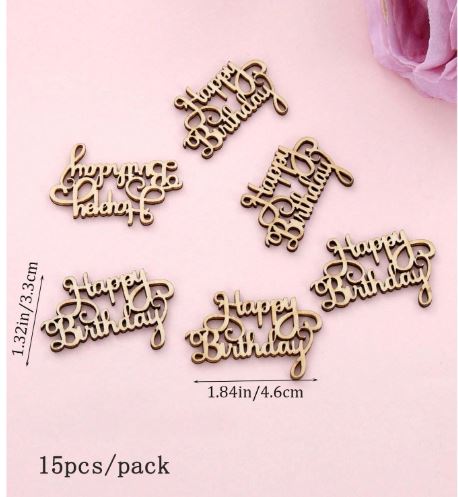 Tranche de bois "Joyeux anniversaire" avec lettres sculptées à la main, 15 pièces