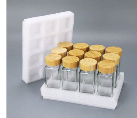Lot de 12 pots à épices de cuisine – Bocaux transparents avec couvercles en bois