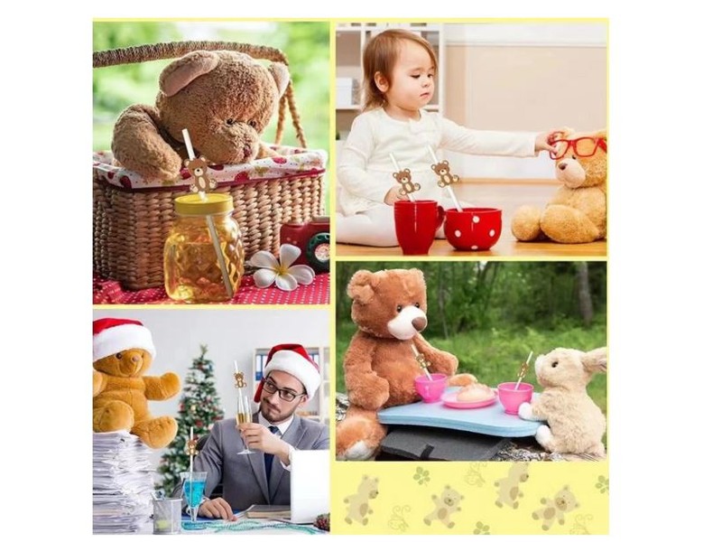 Pailles Papier Jetables Motif Ours – Lot de 20 pour Fête