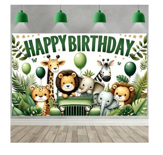 Décor de fond anniversaire – Thème aventure dans la jungle