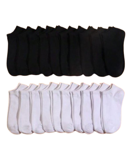 Lot de 20 paires de chaussettes unisexes en noir et blanc. Disponible sur Dialy.sn à Dakar