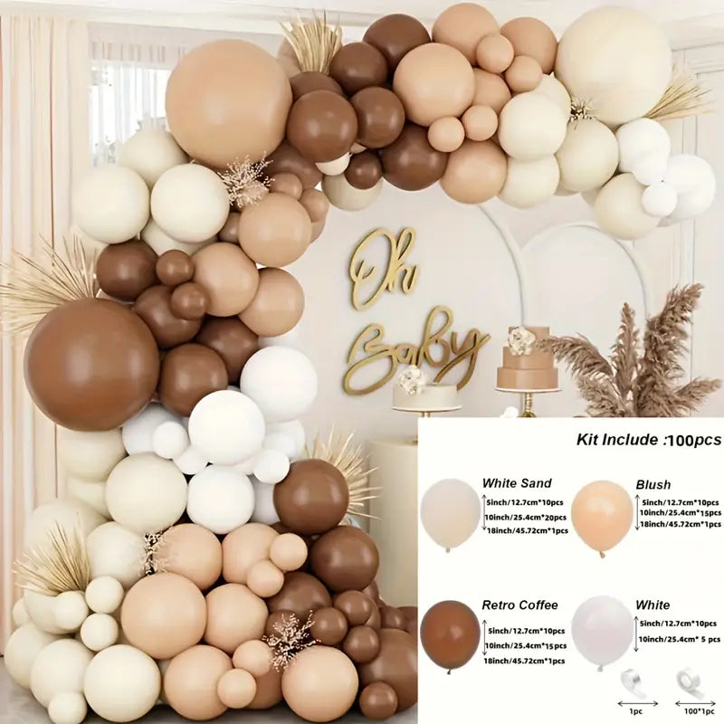 100pièces Kit d'arche de ballons en latex blanc beige et brun