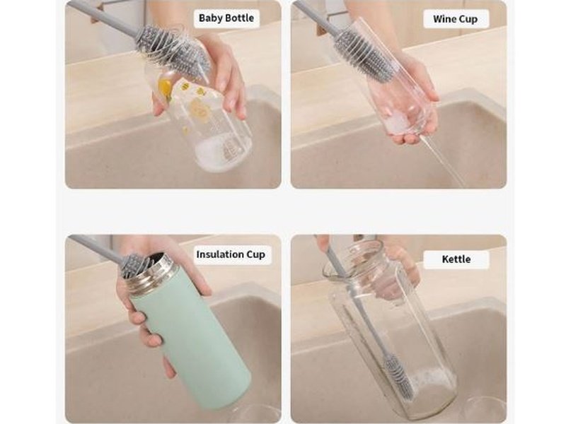 Goupillon de nettoyage en silicone à longue manche, pour biberons, gourdes