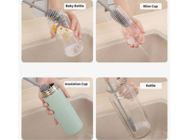 Goupillon de nettoyage en silicone à longue manche, pour biberons, gourdes