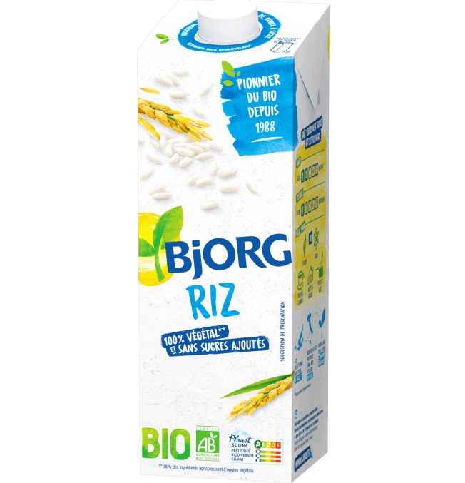 BJORG - Lait de riz Sans Sucre - Lait Végétal Bio 1 L