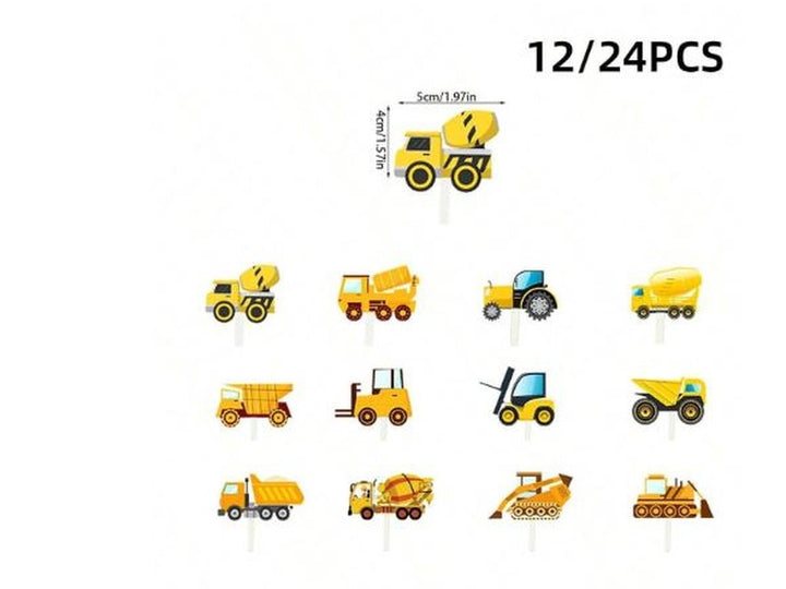 Décorations de cupcakes chantier construction, avec camion à benne/24 pièces