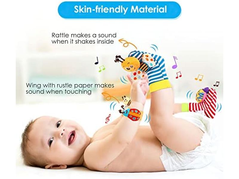 Luchild – Lot de 4 Jouets Sensoriels pour Bébé avec Poignets & Chaussettes