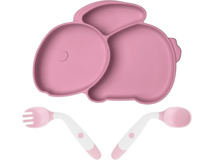 Assiette en Silicone pour Bébé avec Ventouse et Cuillères