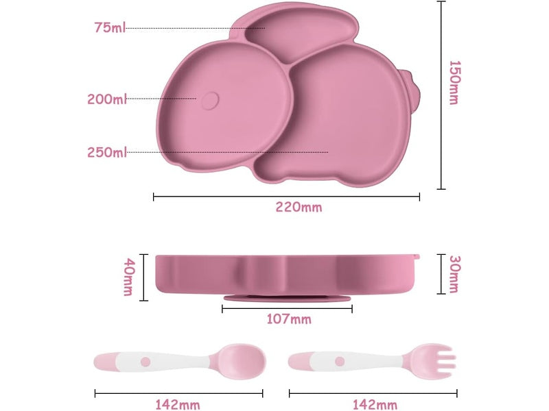 Assiette en Silicone pour Bébé avec Ventouse et Cuillères