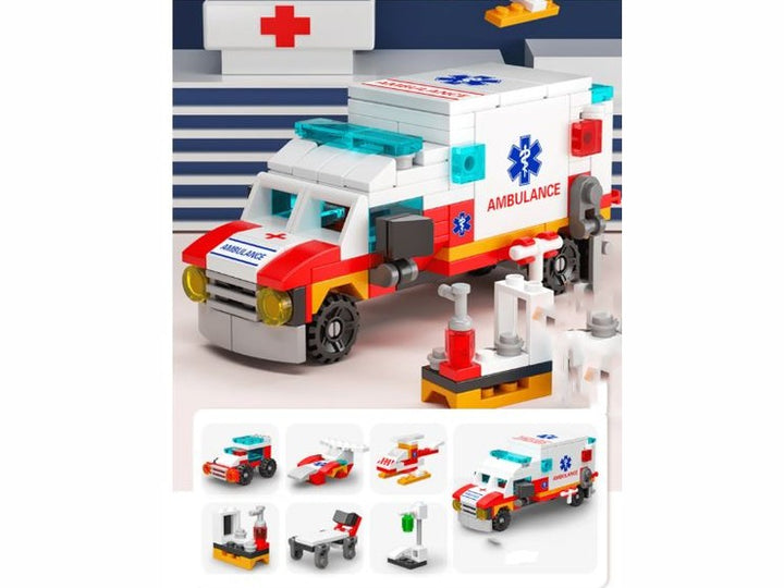 Ensemble de mini pièces de construction  ambulance 6 en 1 avec petites particules