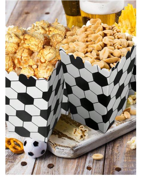 Boîtes à pop-corn imprimées avec un motif de football pour les fêtes, 20  pièces
