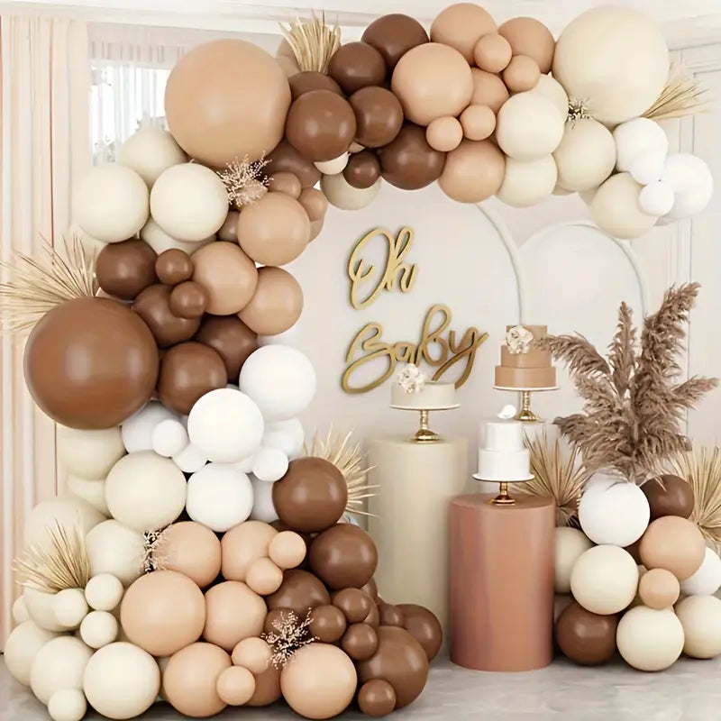 100pièces Kit d'arche de ballons en latex blanc beige et brun