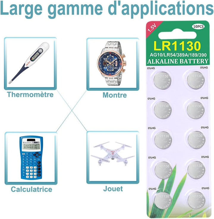 Lot de 40 Piles Bouton LR1130 AG10 – Alcalines Haute Performance