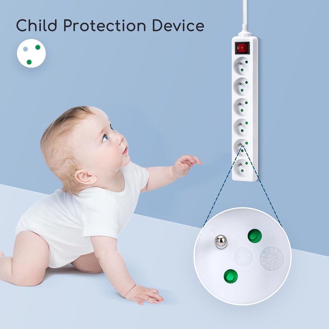 Expert Line 486011 - Bloc de 6 Prises avec Interrupteur 16 A - Blanc