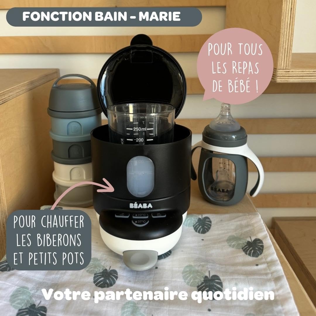 BÉABA, Préparateur-Chauffe Biberon/Petits pots, Distributeur d'eau à Température Exacte, Instantané, Rapide, Fonction Bain Marie, 2 Températures, Chauffe biberon Amovible, Bib'Expresso, Black