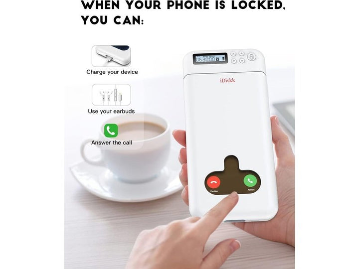 iDiskk - Boîte de Verrouillage de téléphone avec minuterie (Blanc), iPhone, Samsung