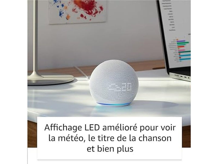 Amazon Echo Dot avec horloge - Enceinte bluetooth connectée avec assistant vocal intelligent, bleu clair