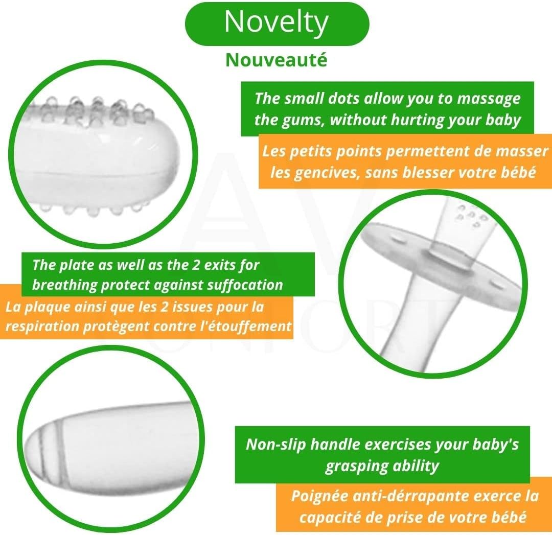 Anneau de Dentition Silicone – Brosse Bébé 1 Pièce, Douce & Hygiénique