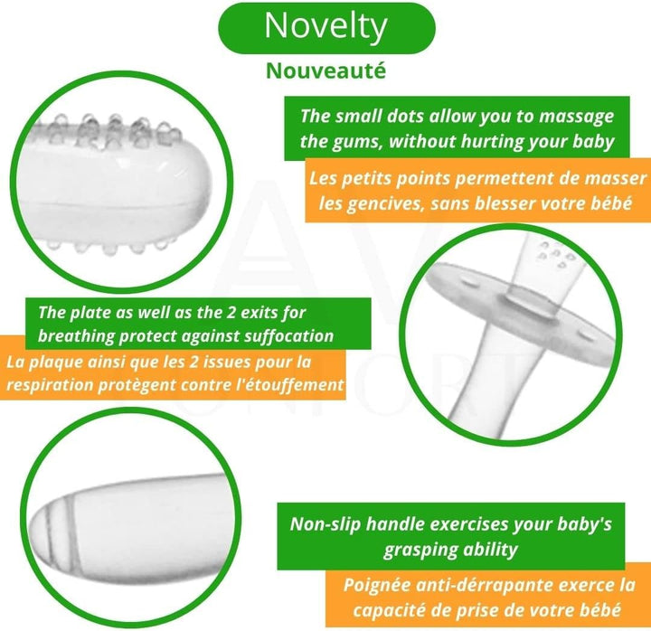 Anneau de Dentition Silicone – Brosse Bébé 1 Pièce, Douce & Hygiénique
