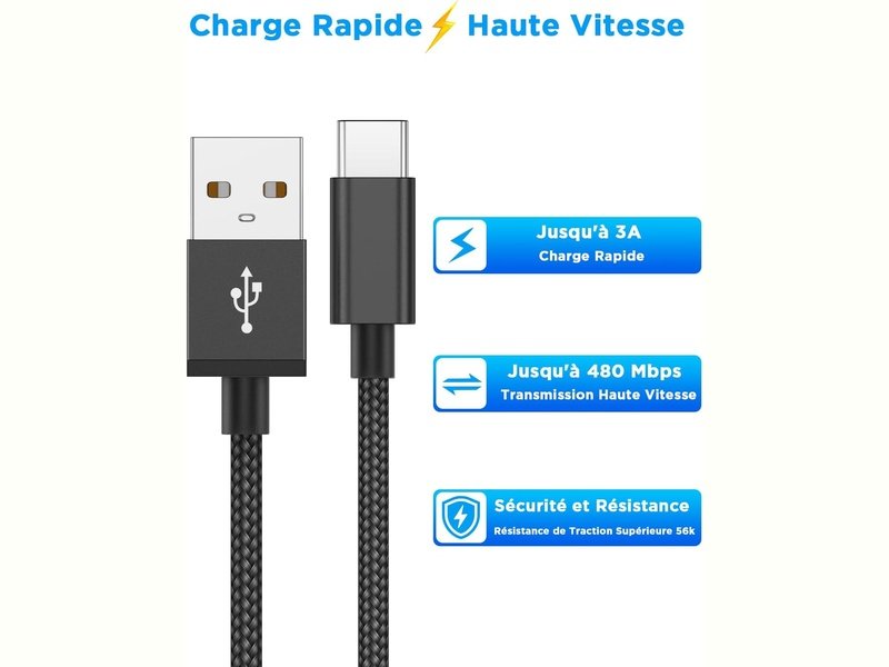 Lot de 2 Câbles USB-C 1m – Charge & Synchronisation