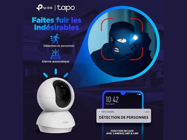 TAPO - Caméra de Surveillance Intérieure 1080P avec Rotation 360° et Alertes Instantanées