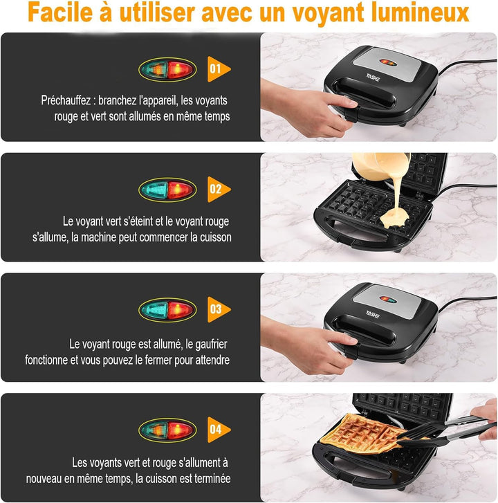 YASHE - Gaufrier Electrique - Plaques Antiadhésives - 750W