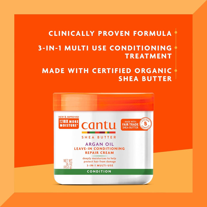 CANTU – Crème Réparatrice Sans Rinçage à l’Huile d’Argan (Leave-In Conditioner) – 473 ml