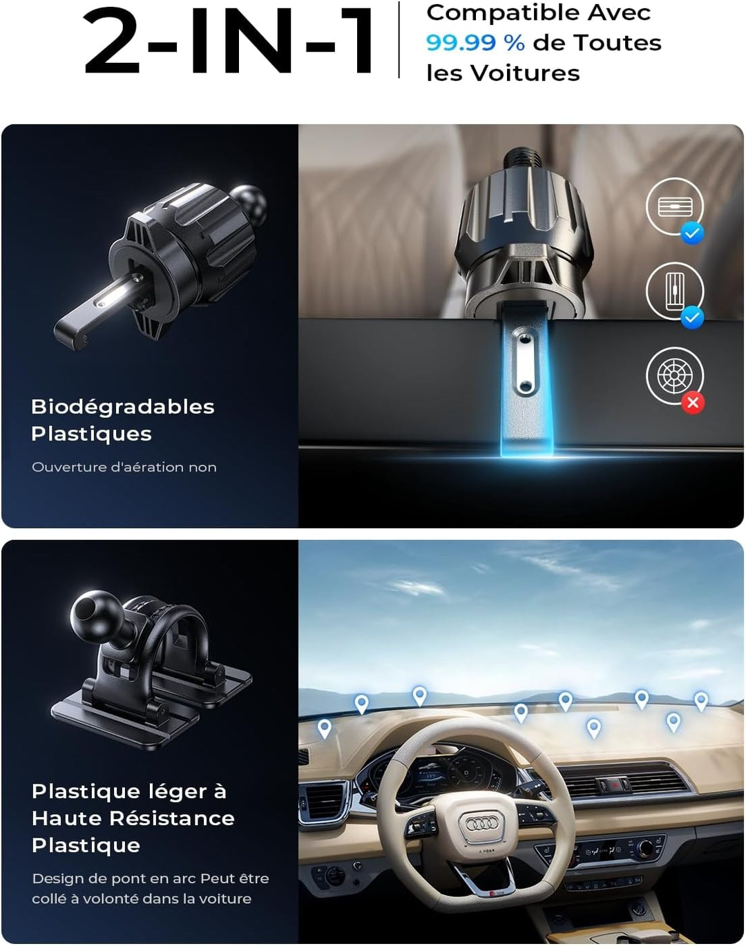 LISEN - Support Voiture Magsafe 15W – Chargeur Induction Aimanté iPhone 15/14/13 Pro Max & Samsung