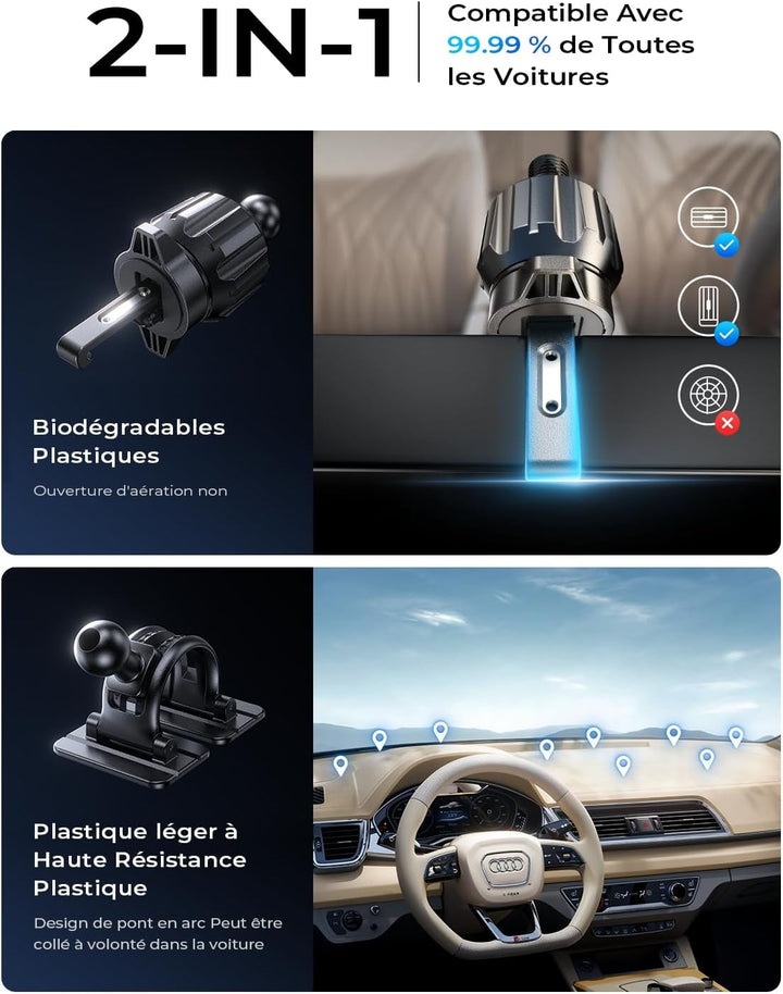 LISEN - Support Voiture Magsafe 15W – Chargeur Induction Aimanté iPhone 15/14/13 Pro Max & Samsung