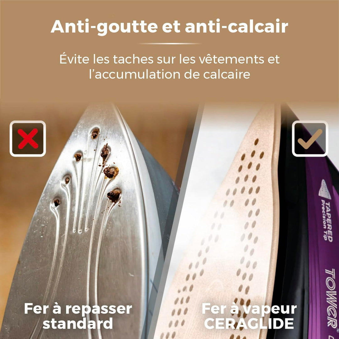 Tower - Fer à Repasser Vapeur sans Fil - Semelle Céramique - Violet