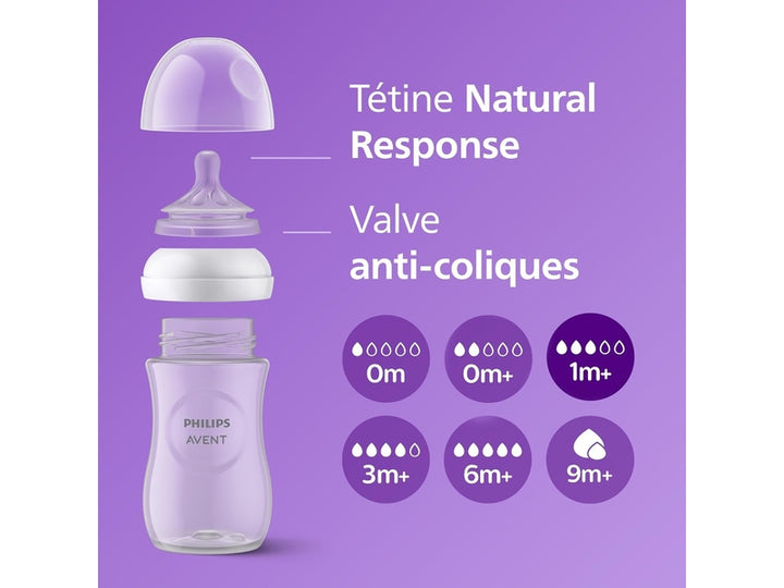 PHILIPS AVENT - Lot de 4 biberons Natural Response avec tétines T3 -260 ml