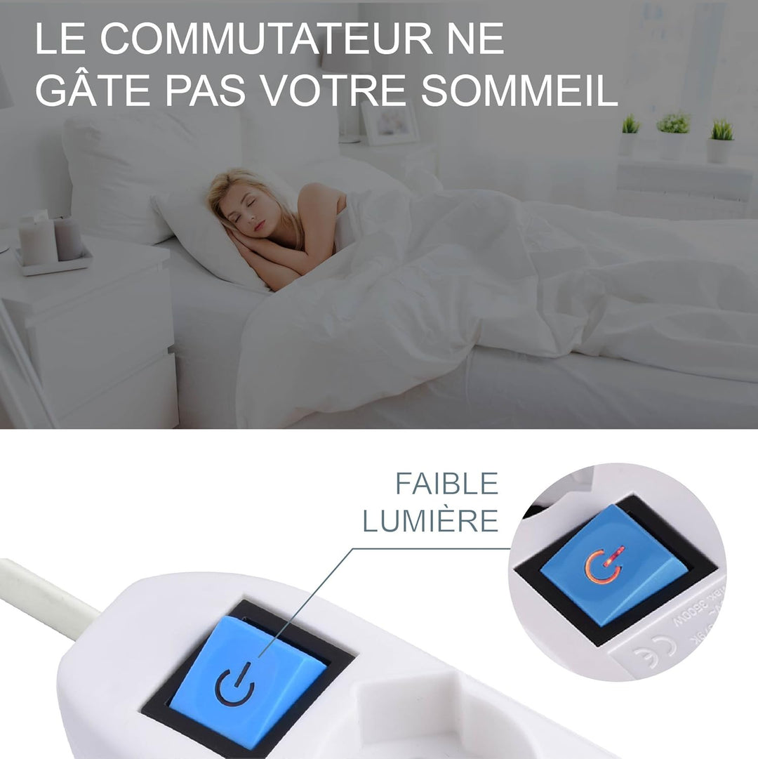 ELECTRALINE - Bloc 6 Prises avec Interrupteur – Fiche Plate 1,5 m – Noir