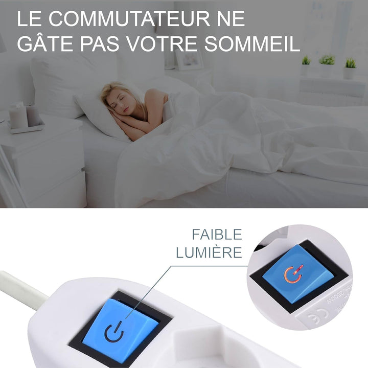 ELECTRALINE - Bloc 6 Prises avec Interrupteur – Fiche Plate 1,5 m – Noir