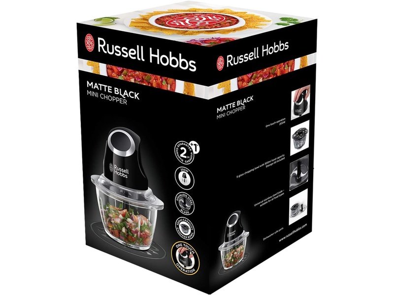 RUSSELL HOBBS – Mini Hachoir Électrique – Bol Verre & Lames Inox – Noir