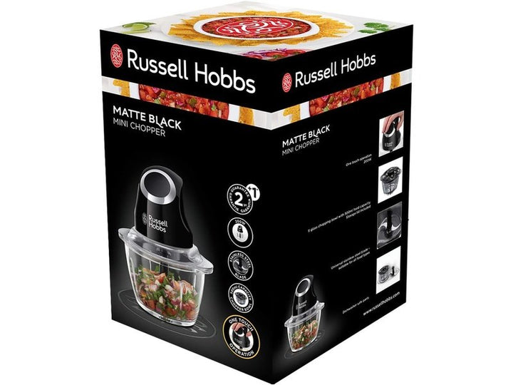 RUSSELL HOBBS – Mini Hachoir Électrique – Bol Verre & Lames Inox – Noir