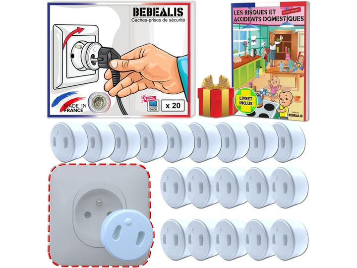 BEBEALIS - Cache de Sécurité Amovible pour Prise Bébé fabriqué en France, lot de 20