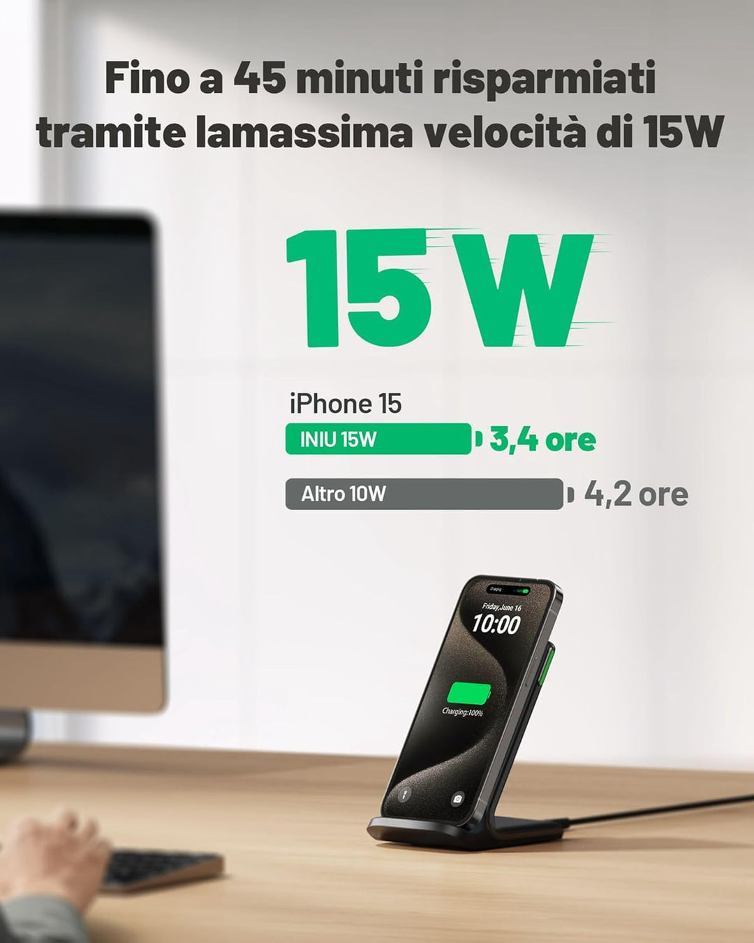 INIU - Chargeur Induction Stand Power bank - 15W Qi Certifié Wireless