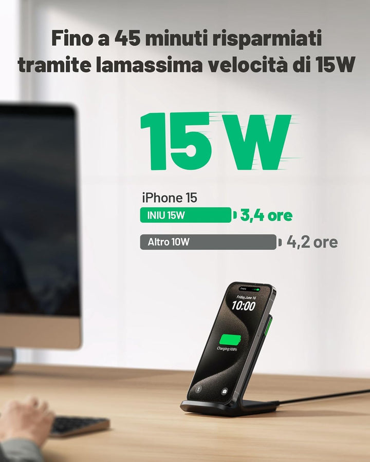 INIU - Chargeur Induction Stand Power bank - 15W Qi Certifié Wireless