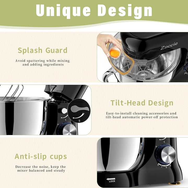 ZUCCIE – Robot Pâtissier 5L 1000W – Vitesse et Pétrin Professionnel Noir