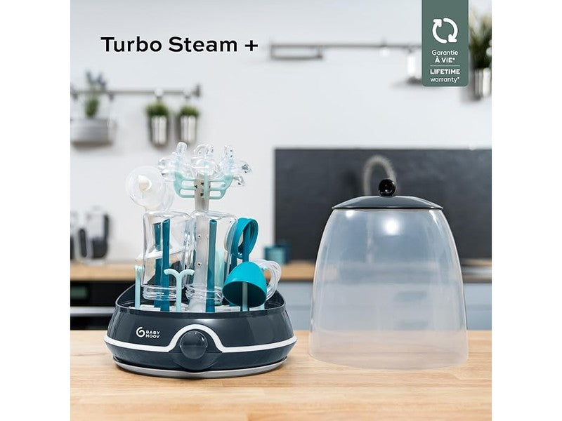 BABYMOOV – Stérilisateur de Biberons Turbo Steam Plus 2 en 1 – Vapeur Électrique, Jusqu’à 6 Biberons