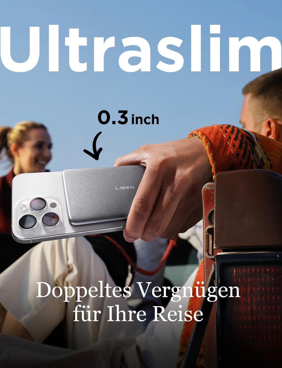 LISEN Batterie Externe – Power Bank Magnétique Ultra Slim 0,8 cm – Compatible iPhone 12 à 16