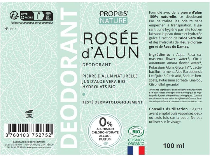 PROPOS'NATURE - Déodorant Spray Rosée d'Alun - 100 ml