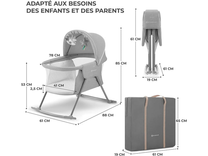 KINDERKRAFT LOVI- Lit Bébé Parapluie 3-en-1 – Avec Matelas & Sac-  Jusqu’à 9 kg