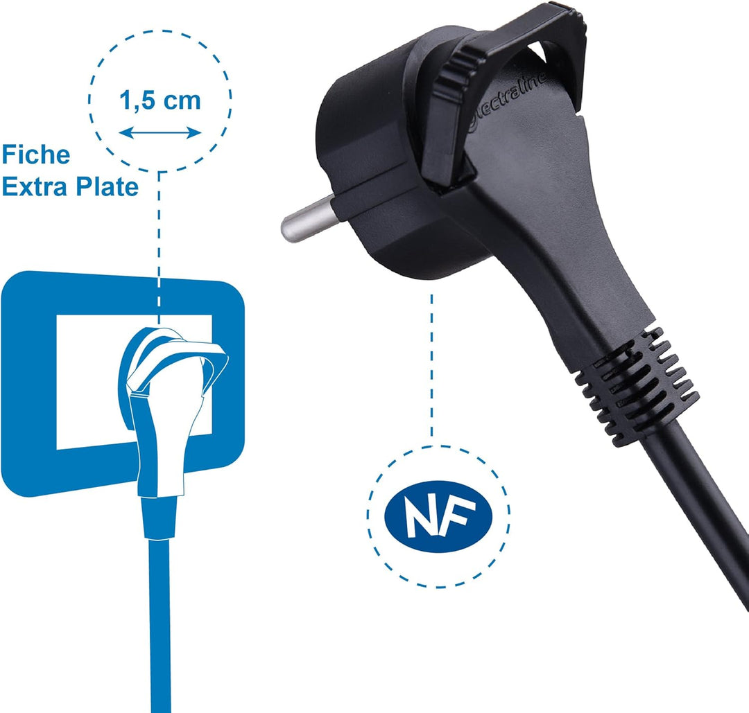 ELECTRALINE - Bloc 6 Prises avec Interrupteur – Fiche Plate 1,5 m – Noir