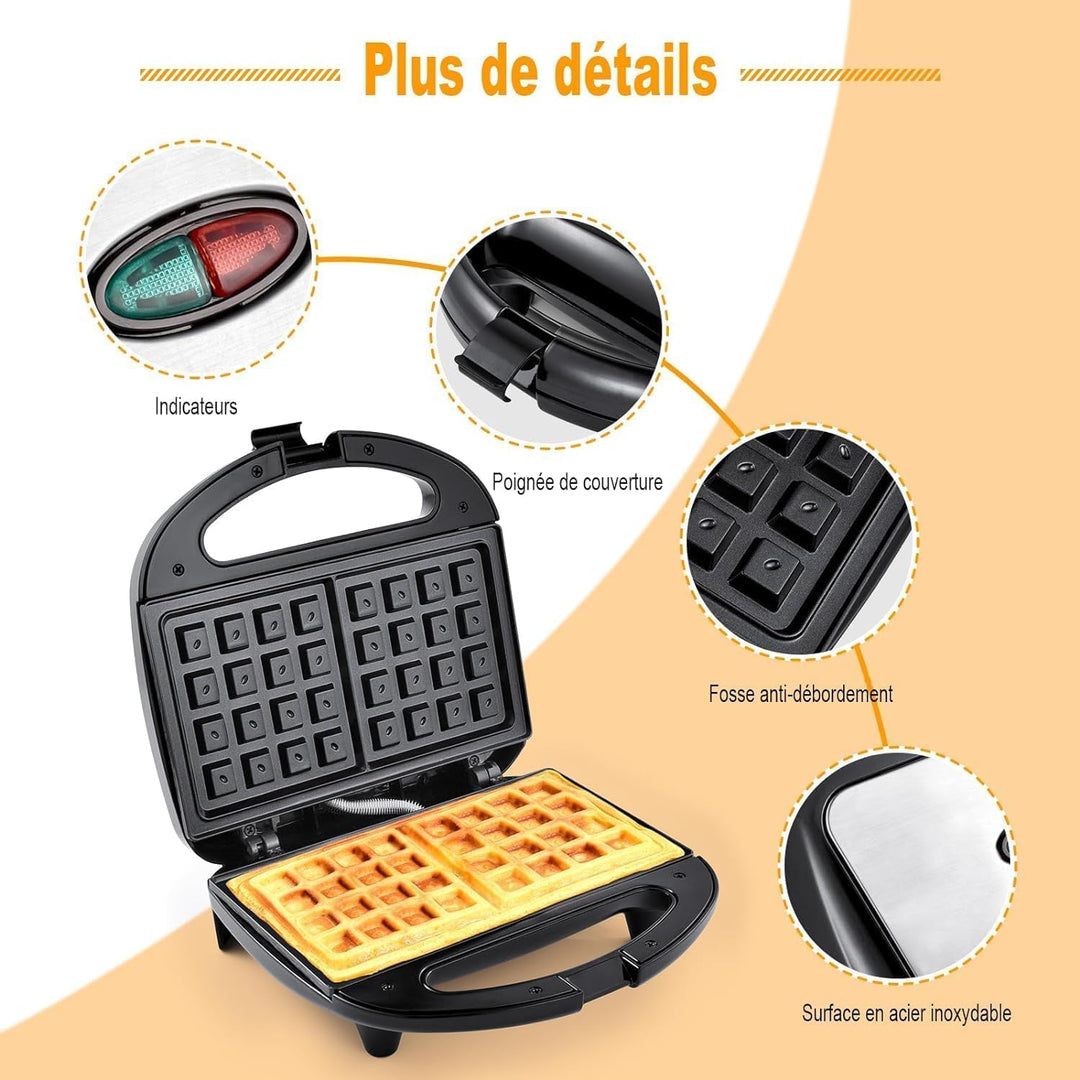 YASHE - Gaufrier Electrique - Plaques Antiadhésives - 750W