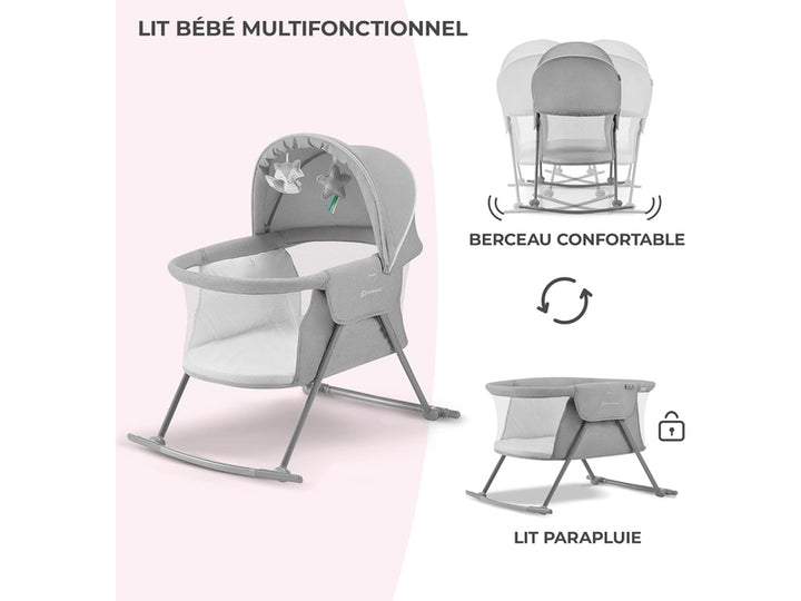 KINDERKRAFT LOVI- Lit Bébé Parapluie 3-en-1 – Avec Matelas & Sac-  Jusqu’à 9 kg